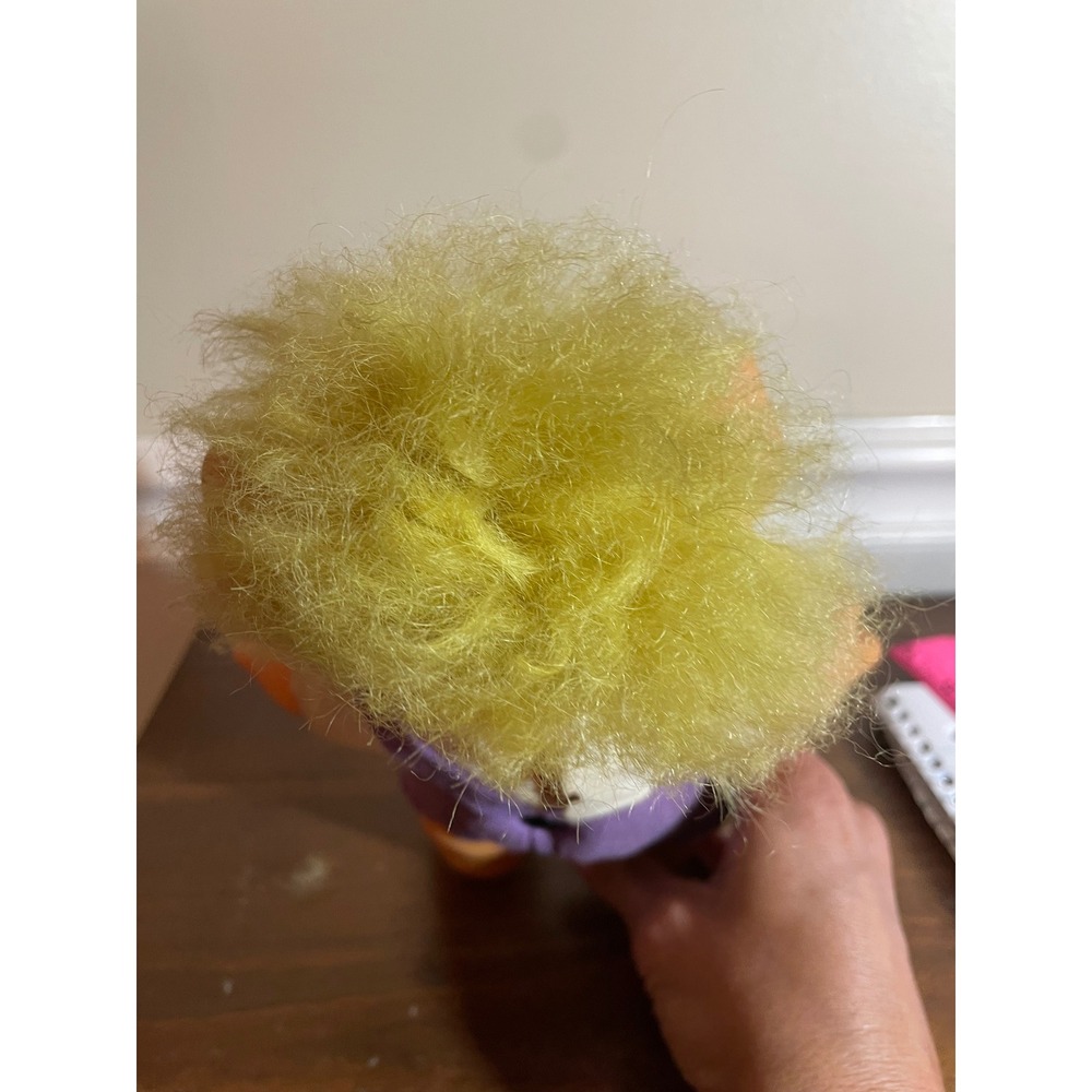 Vintage Troll Doll Yellow Hair Green Eyes Purple Overalls Collectible coin bank - Picture 10 of 10